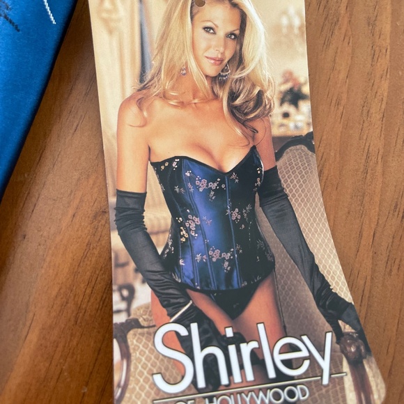 NWT: Blue Brocade Rear Lace Up Corset w/ Match Thong & Garter Belts - Picture 9 of 9